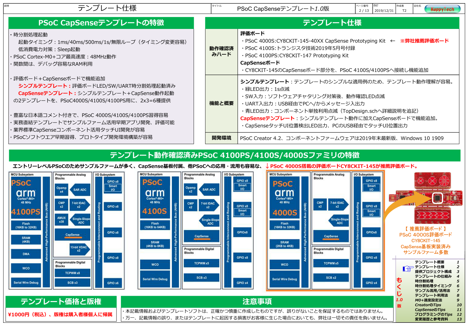 PSoC 4000S/4100S/4100PSテンプレート仕様